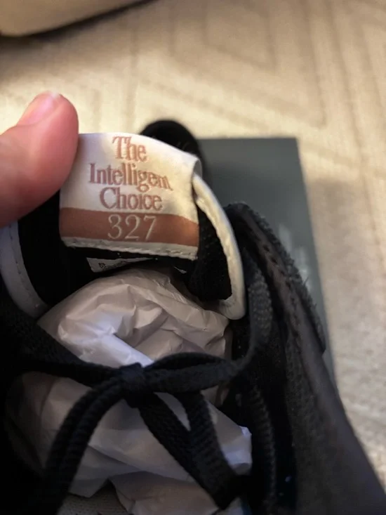 New Balance 327 Black, White & Gum Accent Running Sneakers - Picture 10 of 13